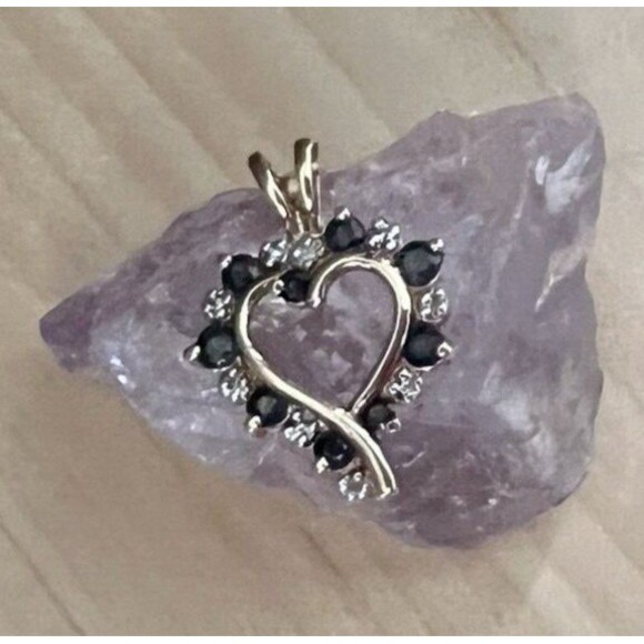 Ross Simons 925 Gold Plated Blue Sapphire & Diamond Heart Charm Pendant 2.4g